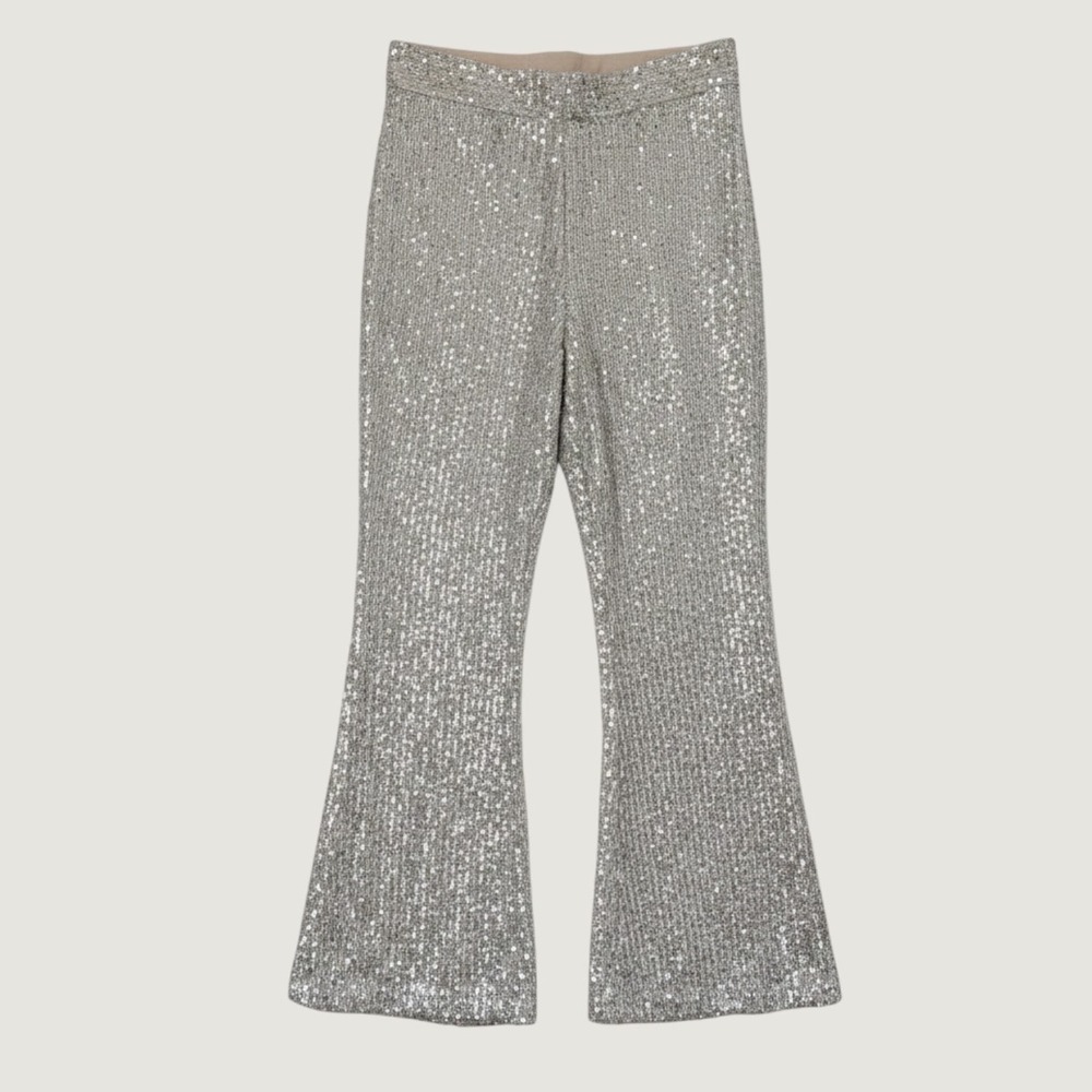 Windsor Silver Sequin Flare Pants High Waisted Trousers  Party Festival Medium
